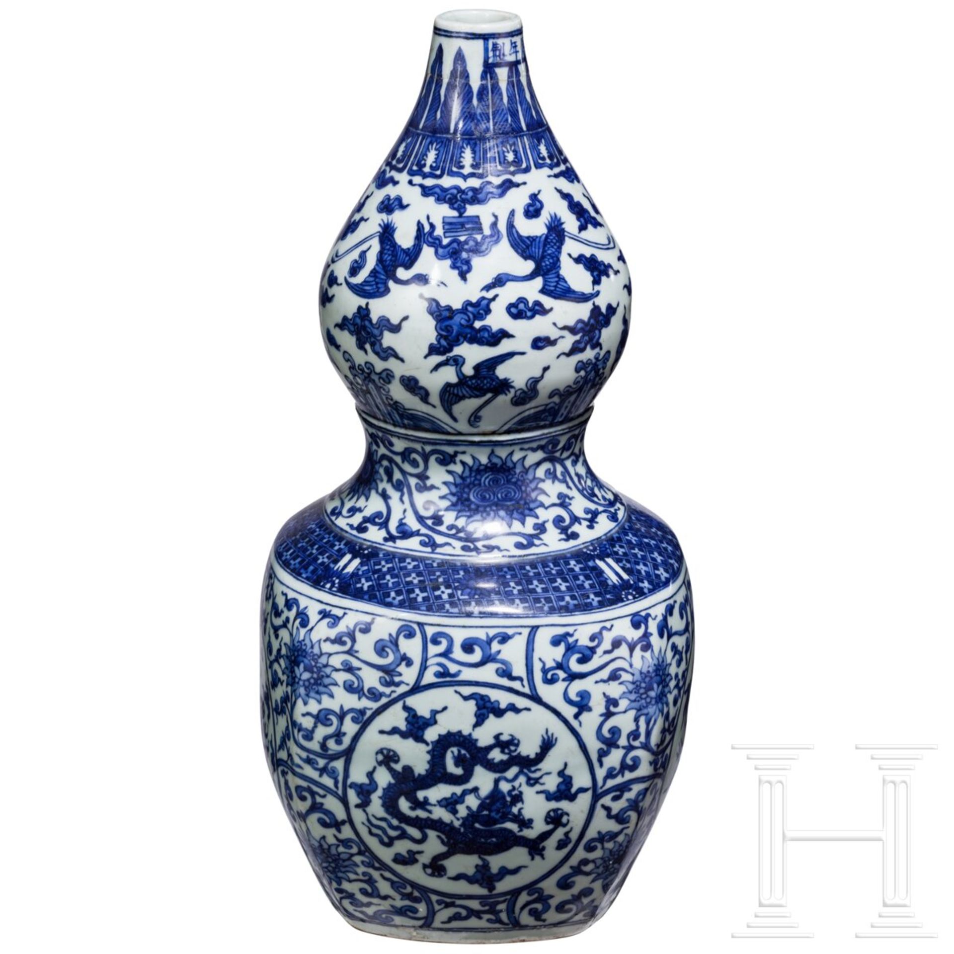 Große blau-weiße Doppelkürbisvase, China, wohl Wanli-Periode - Image 2 of 13