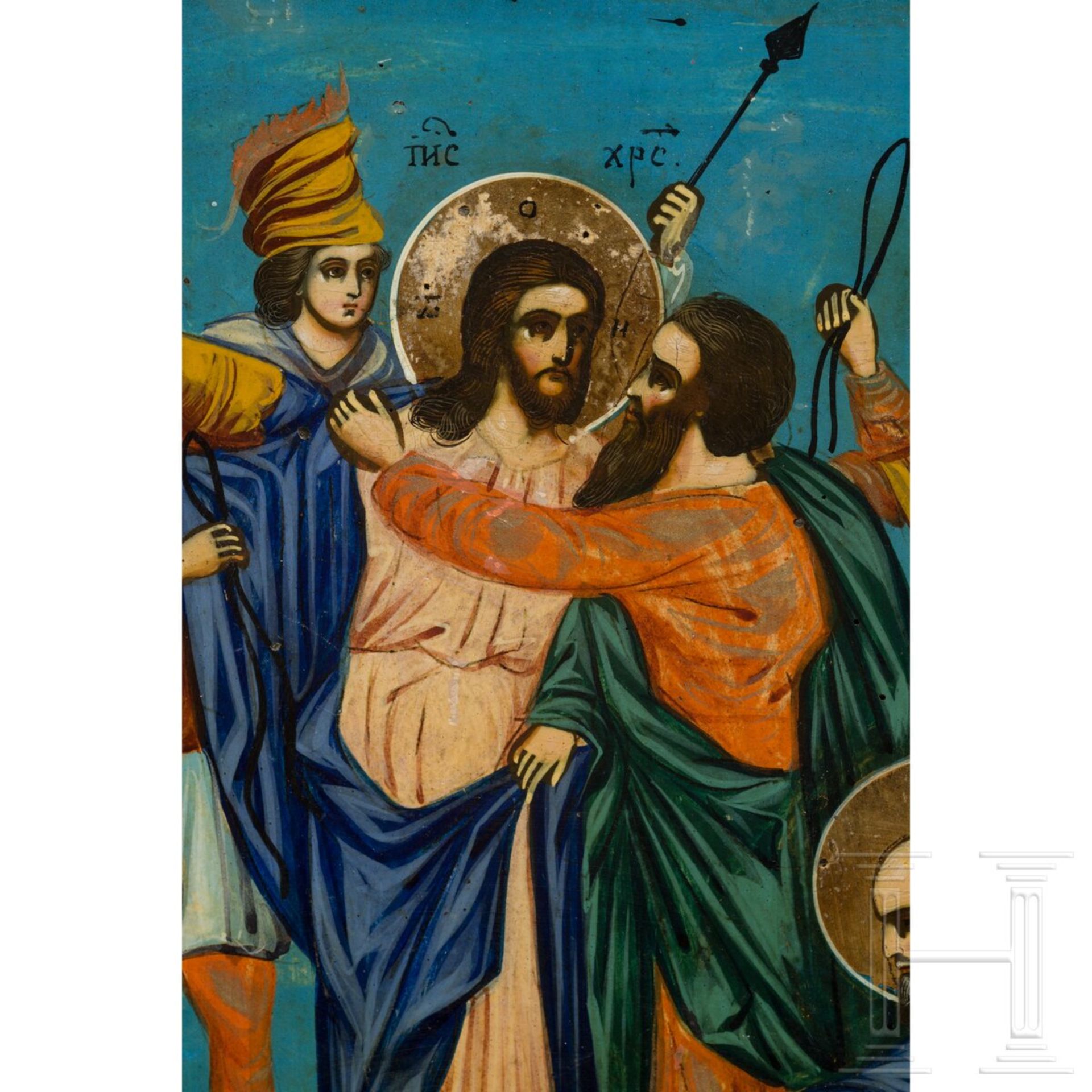 Ikone mit seltenem Thema "Judaskuss und Gefangennahme Christi", Russland, um 1900 - Bild 3 aus 3
