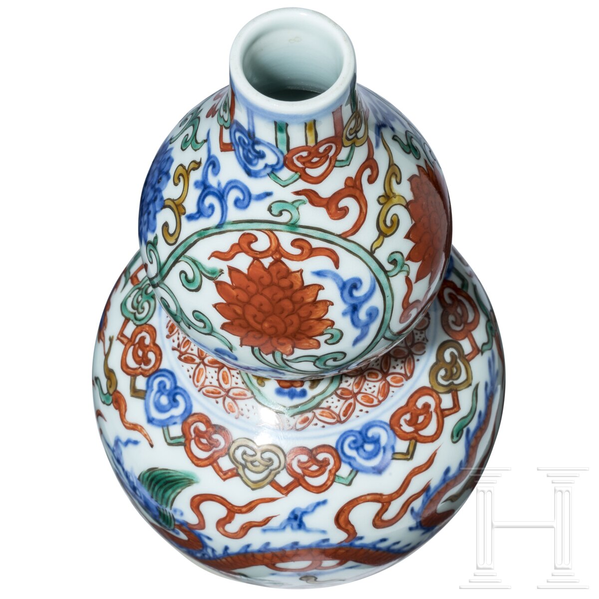 Doppelkürbis-Wucai-Vase mit Jiajing-Sechszeichenmarke, China, 20. Jhdt. - Image 4 of 28