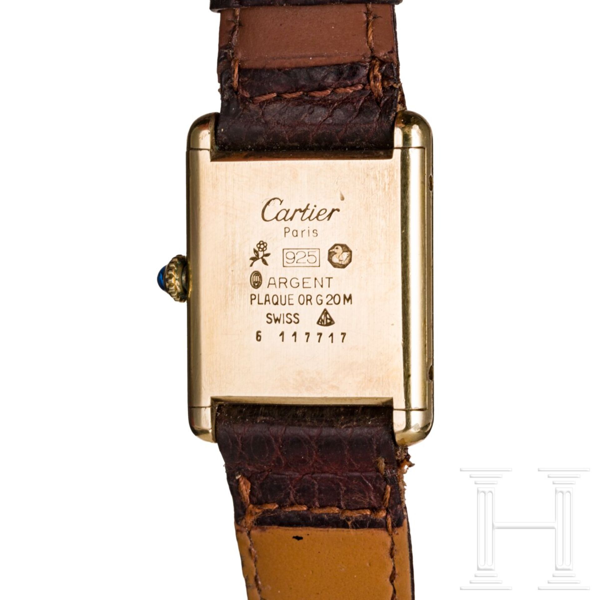 Cartier-Tank-Armbanduhr mit Ziffernblatt im Lapislazuli-Stil, Louis Cartier - Bild 2 aus 3