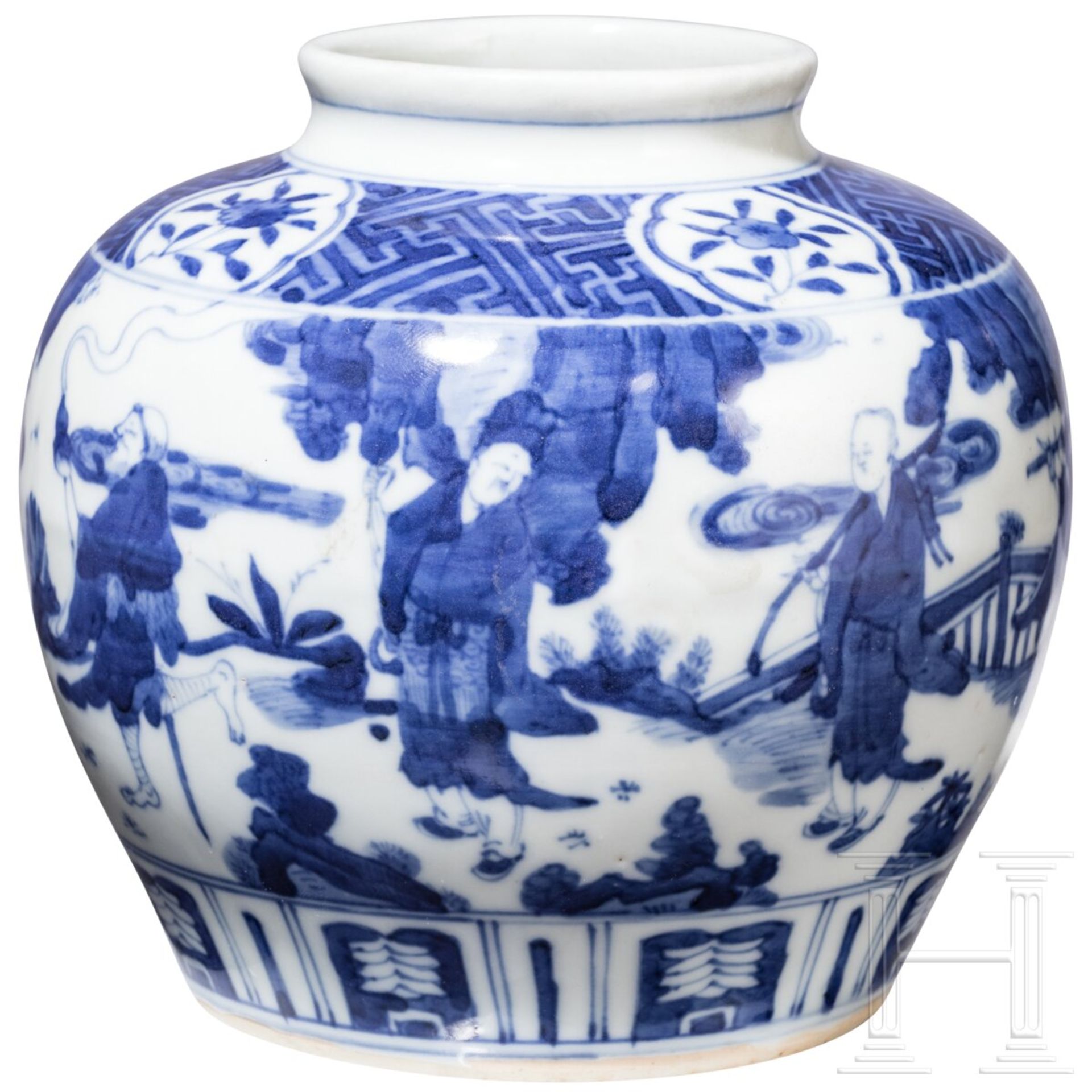 Blau-weiße Vase mit figürlicher Szene mit Wanli-Sechszeichenmarke, China, wahrscheinlich aus dieser - Image 3 of 18