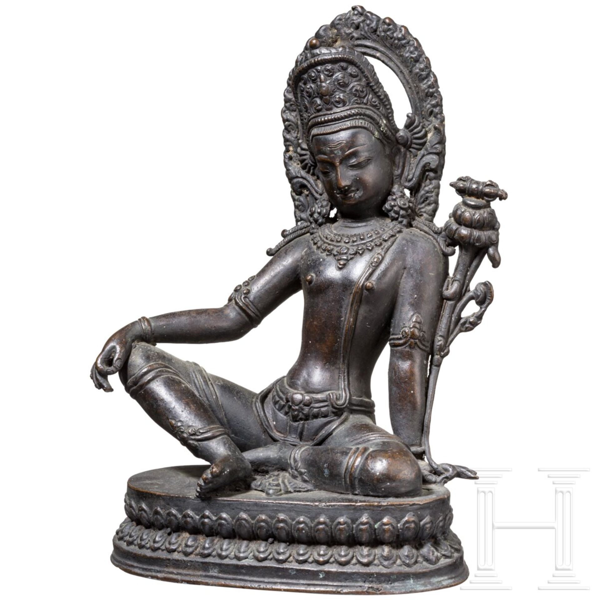 Bronzestatuette der Indra, Nepal, spätes 19. Jhdt.