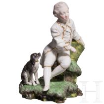 Sitzender Knabe mit Hund, Höchst, Johann Peter Melchior, vor 1770 (Entwurf), 18. Jhdt.