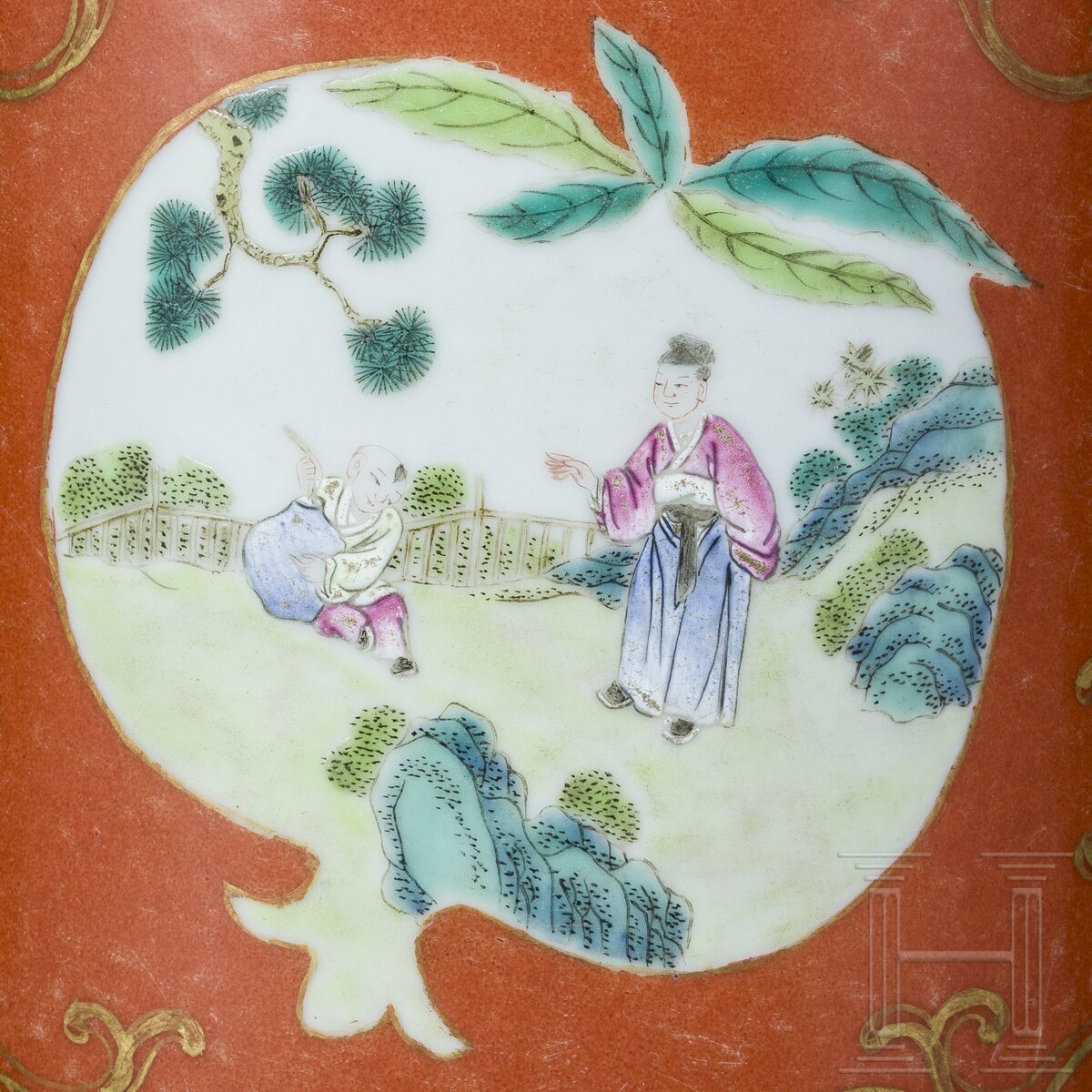 Korallenrot glasierter Famille-rose-Pinseltopf, China, wohl spätes 19. Jhdt. - Image 6 of 14