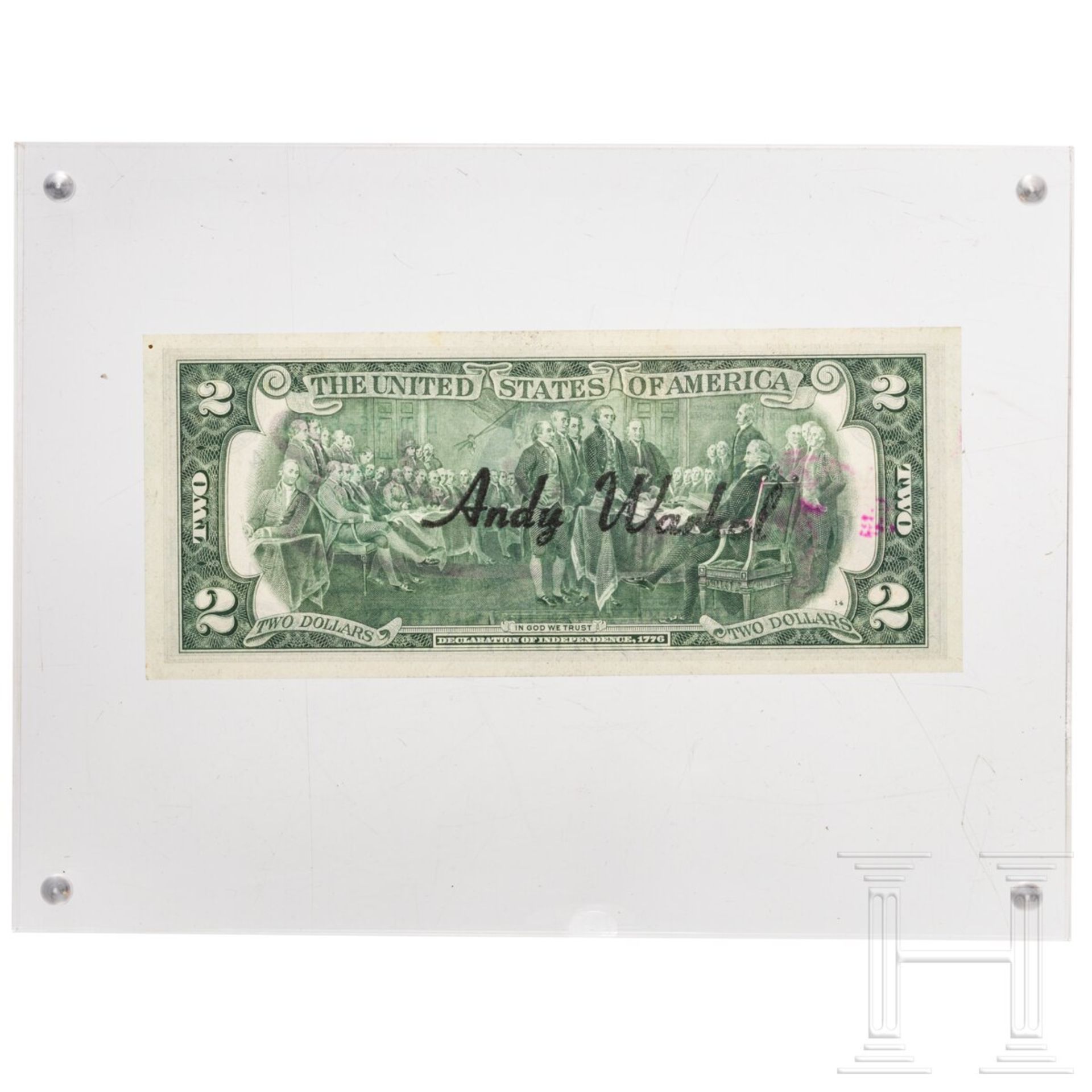 Zwei-Dollar-Schein, signiert "Andy Warhol", 1976 - Bild 2 aus 3