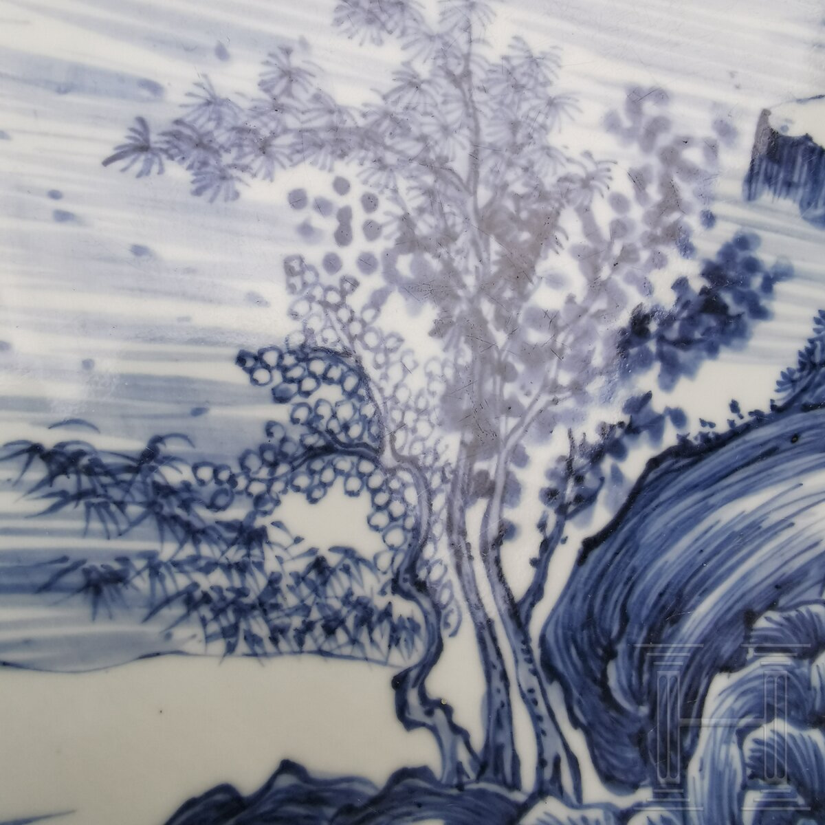 Große blau-weiße Schale mit Landschaftsszenerie, China, wohl Kangxi-Periode - Image 9 of 10
