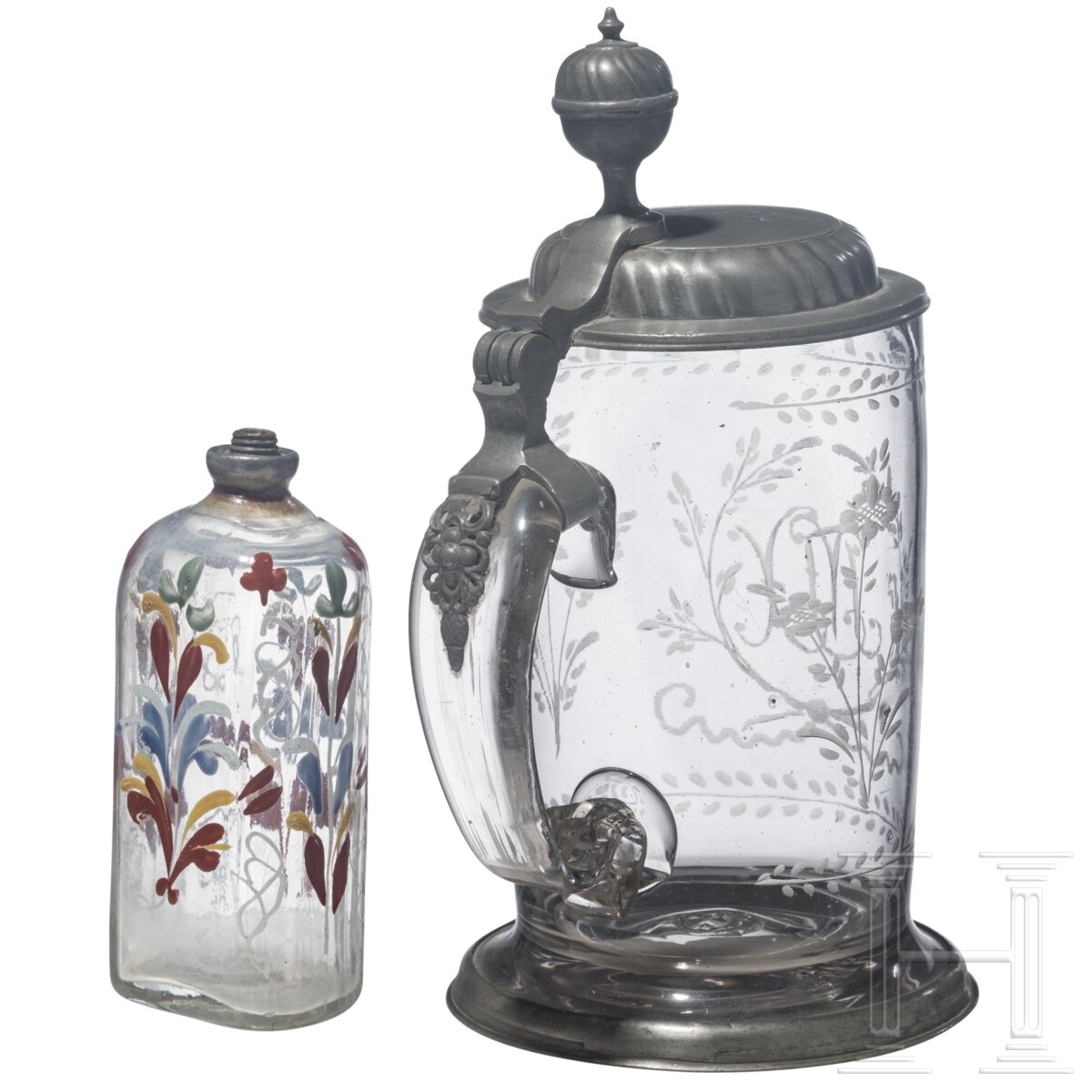 Schnapsflasche und Walzenkrug, deutsch, 18. Jhdt. und Thüringen, um 1800 - Image 2 of 4