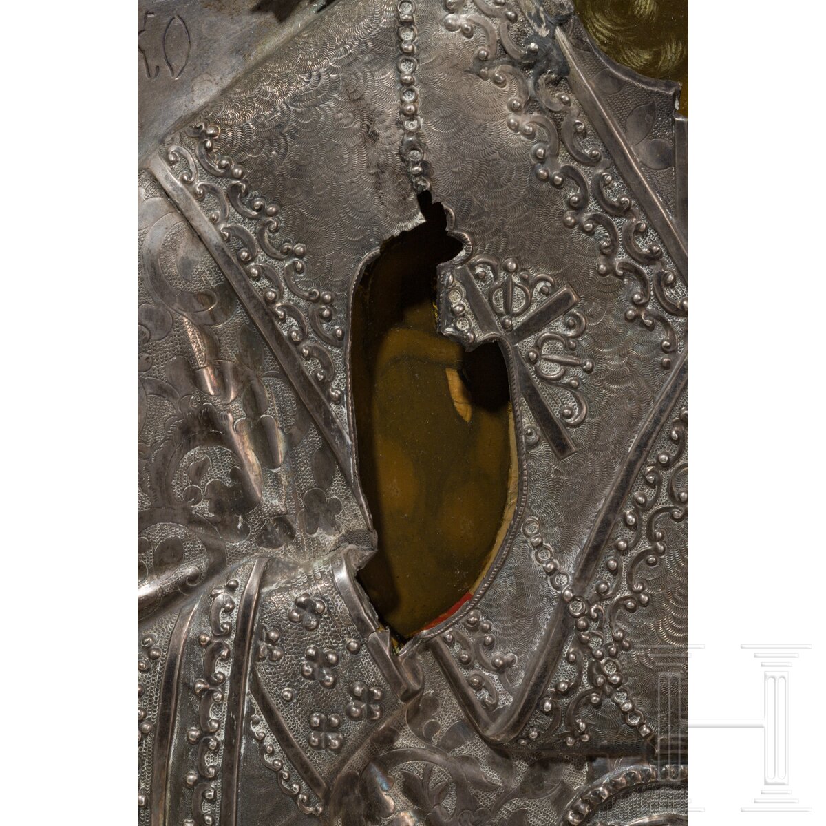 Ikone mit dem Heiligen Nikolaus von Myra mit Silberoklad, Russland, 2. Hälfte 19. Jhdt. (Ikone), Mos - Image 5 of 8