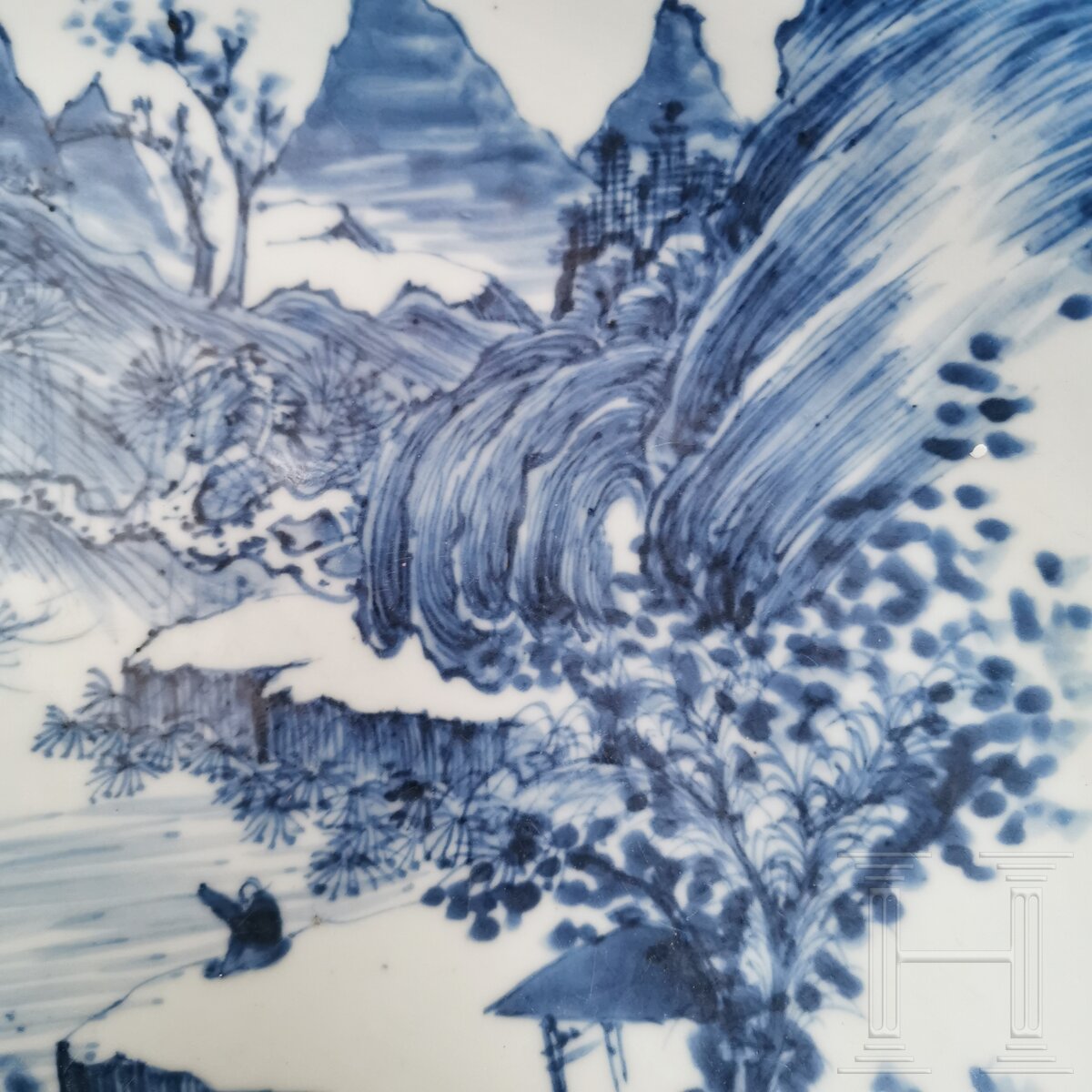 Große blau-weiße Schale mit Landschaftsszenerie, China, wohl Kangxi-Periode - Image 7 of 10