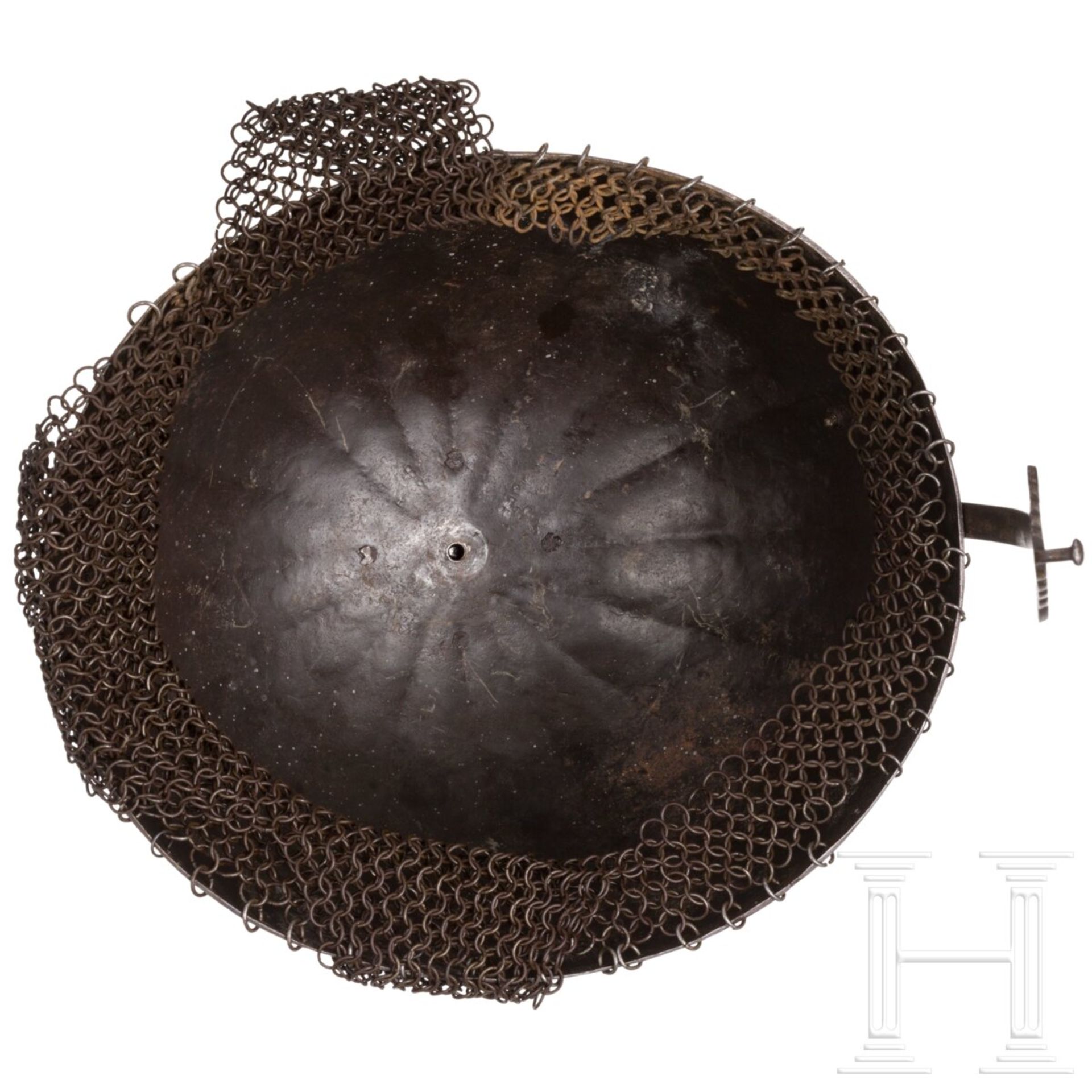 Silber- und goldtauschierter Helm und Schild, Nordindien (Lahore), 1. Hälfte 19. Jhdt. - Image 6 of 7