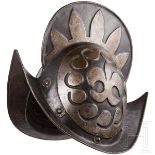 Schwarz-weißer Morion, norddeutsch, um 1600