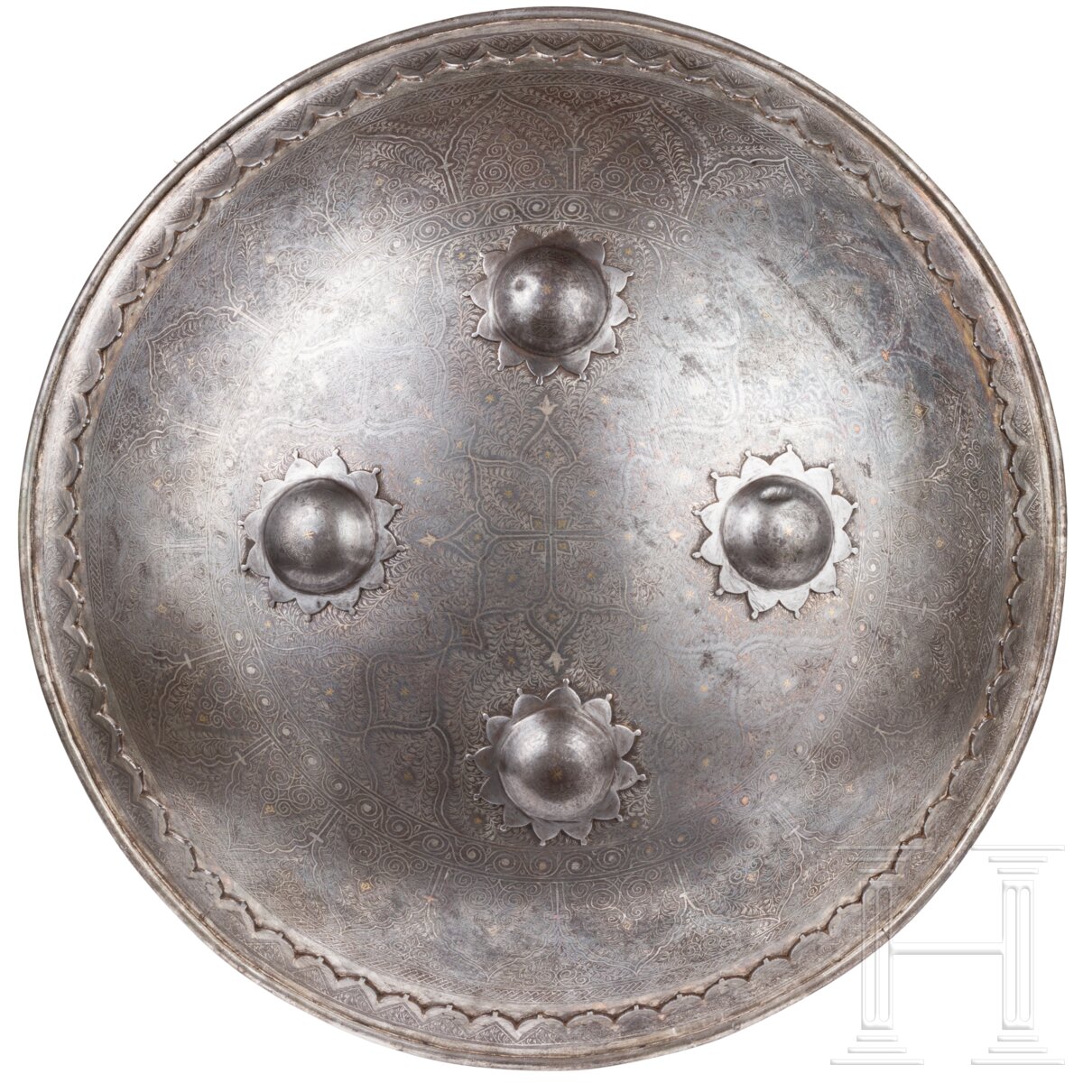Silber- und goldtauschierter Helm und Schild, Nordindien (Lahore), 1. Hälfte 19. Jhdt. - Image 5 of 7