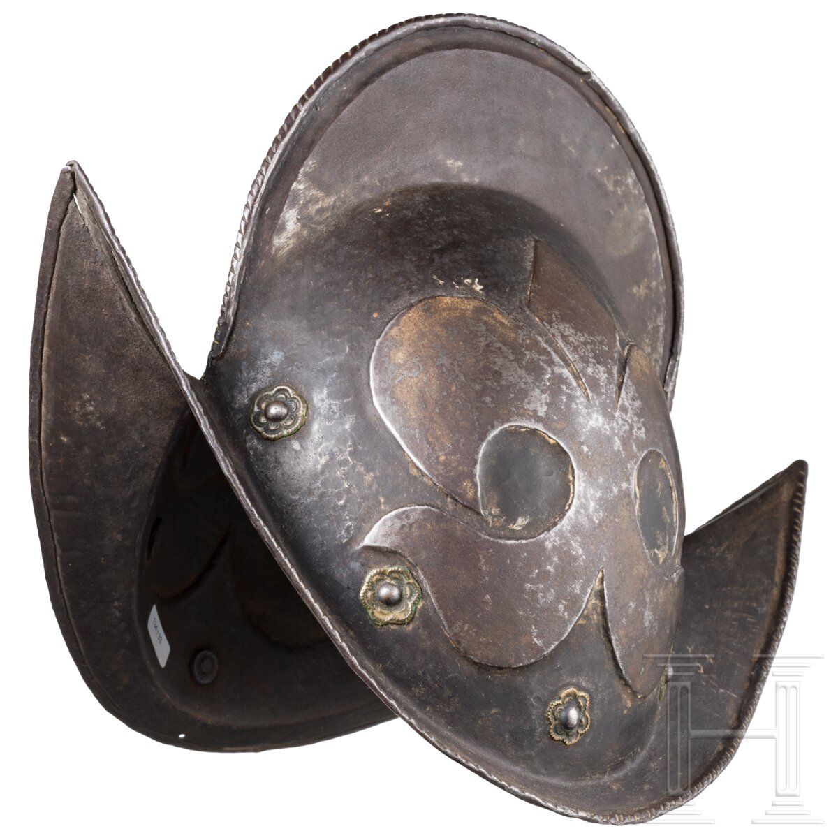 Schwarzweißer Morion mit Lilienmotiv, deutsch, um 1600