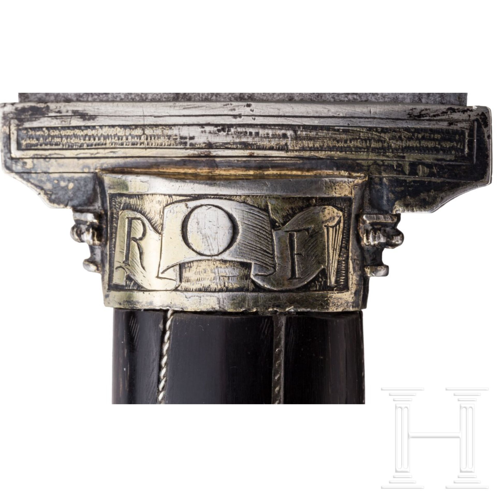 Silbermontiertes Vorlegemesser mit Griff aus Steinbockhorn, süddeutsch, 16. Jhdt. - Bild 6 aus 7