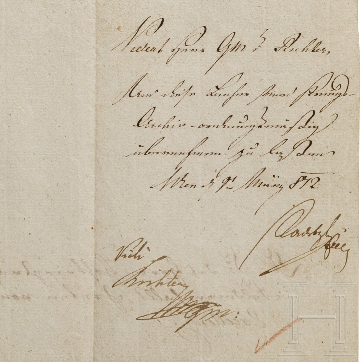 Schreiben an Feldmarschall Bellegarde mit Autographen von Metternich und Radetzky, Wien, Februar/Mär - Bild 4 aus 4