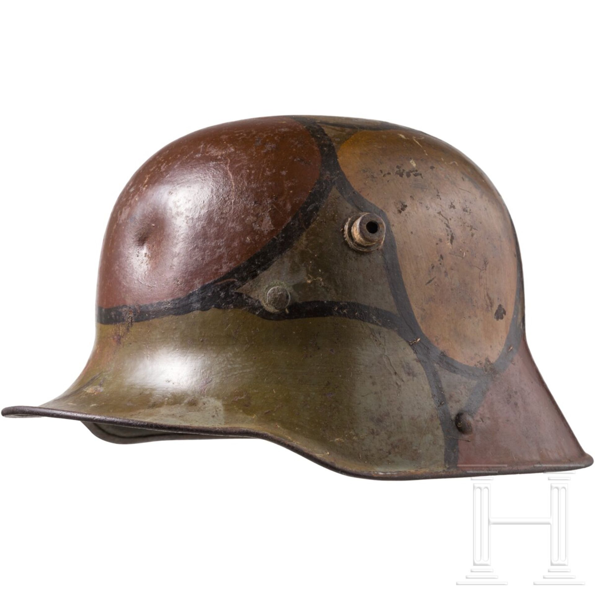 Stahlhelm M16 mit Tarnanstrich und Stirnschutzplatte - Bild 2 aus 9