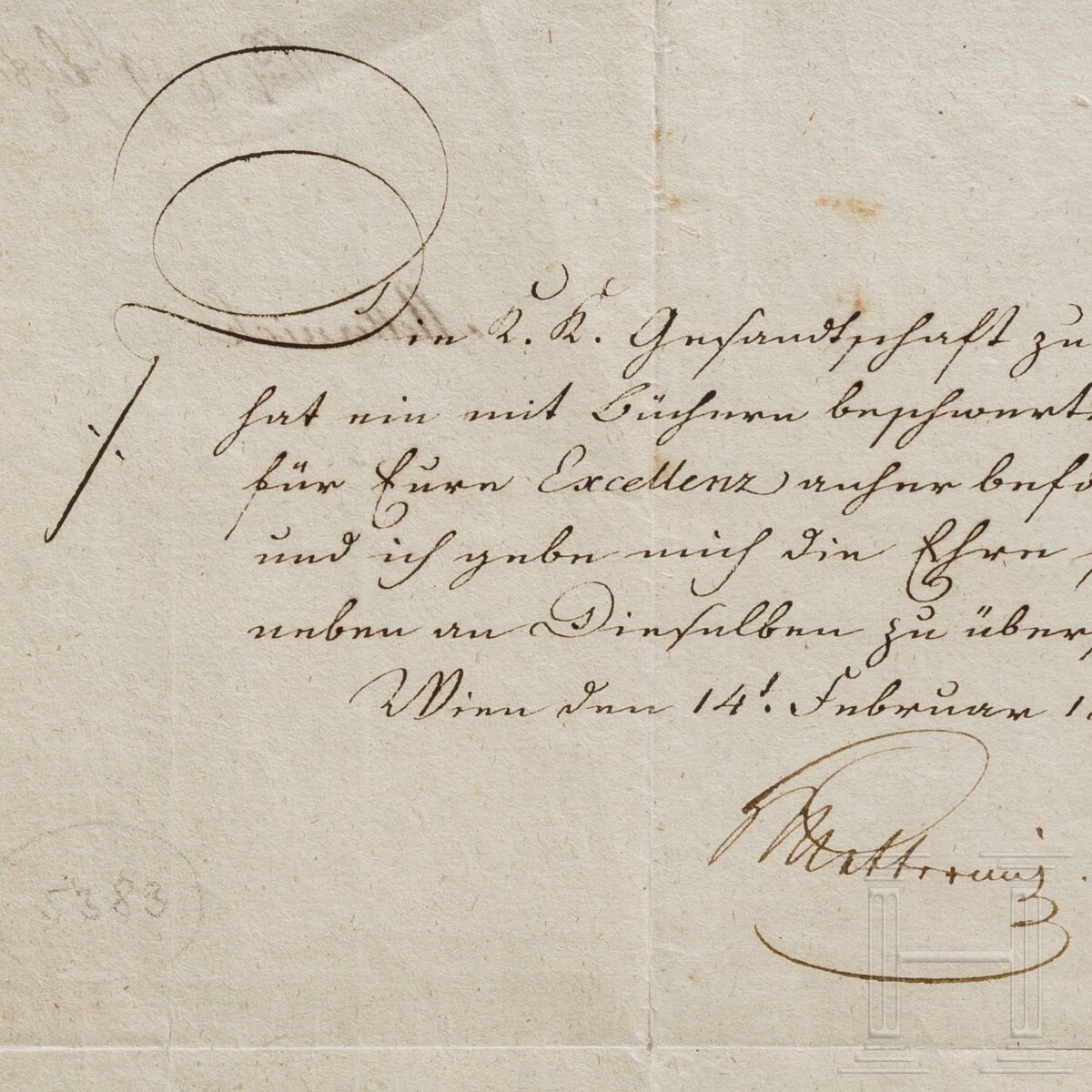 Schreiben an Feldmarschall Bellegarde mit Autographen von Metternich und Radetzky, Wien, Februar/Mär - Bild 3 aus 4