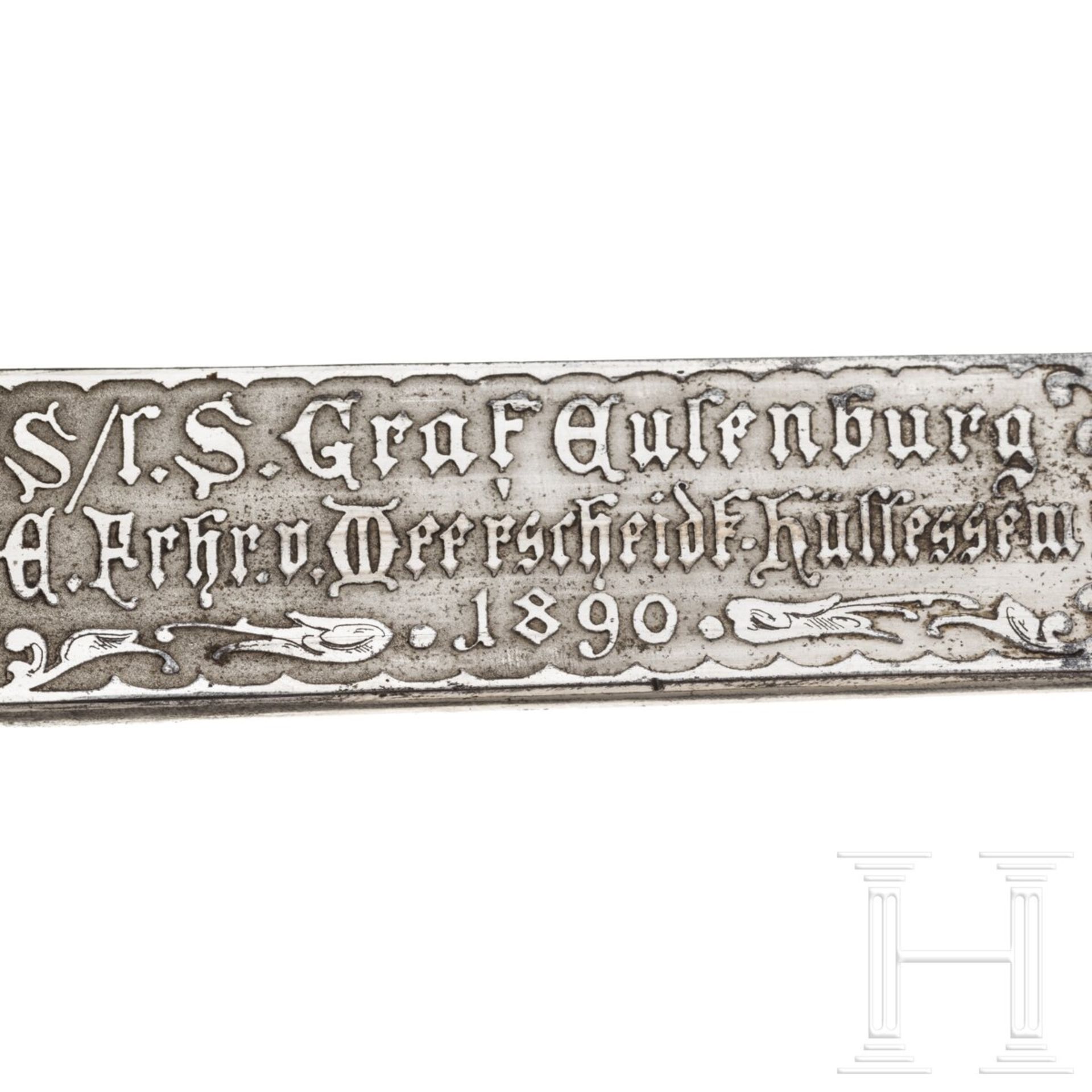 Pour le Mérite- und Eichenlaubträger Siegfried Graf zu Eulenburg - Geschenkdegen, datiert 1890 - Image 5 of 10