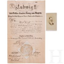 König Ludwig II. - Patent für den Oberlieutenant Karl Lorch, datiert 1866