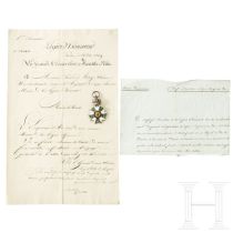 Carl Askan Verri della Bosia (1790 - 1878) - Orden der Ehrenlegion und Verleihungsurkunde, Erstes Ka
