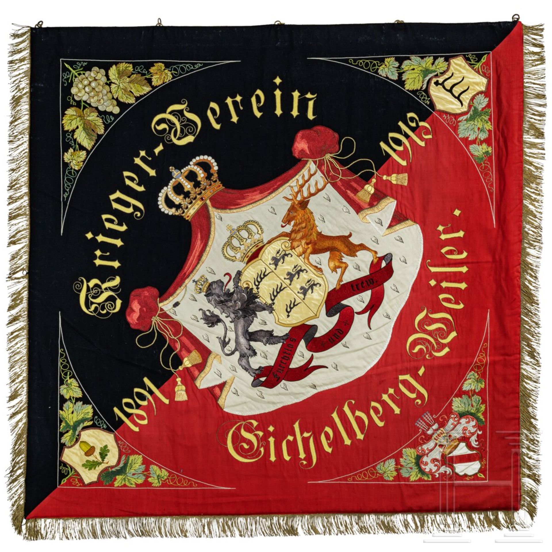 Fahne des Kriegervereins Eichelberg-Weiler, Württemberg, 1891 - 1913 - Bild 2 aus 4