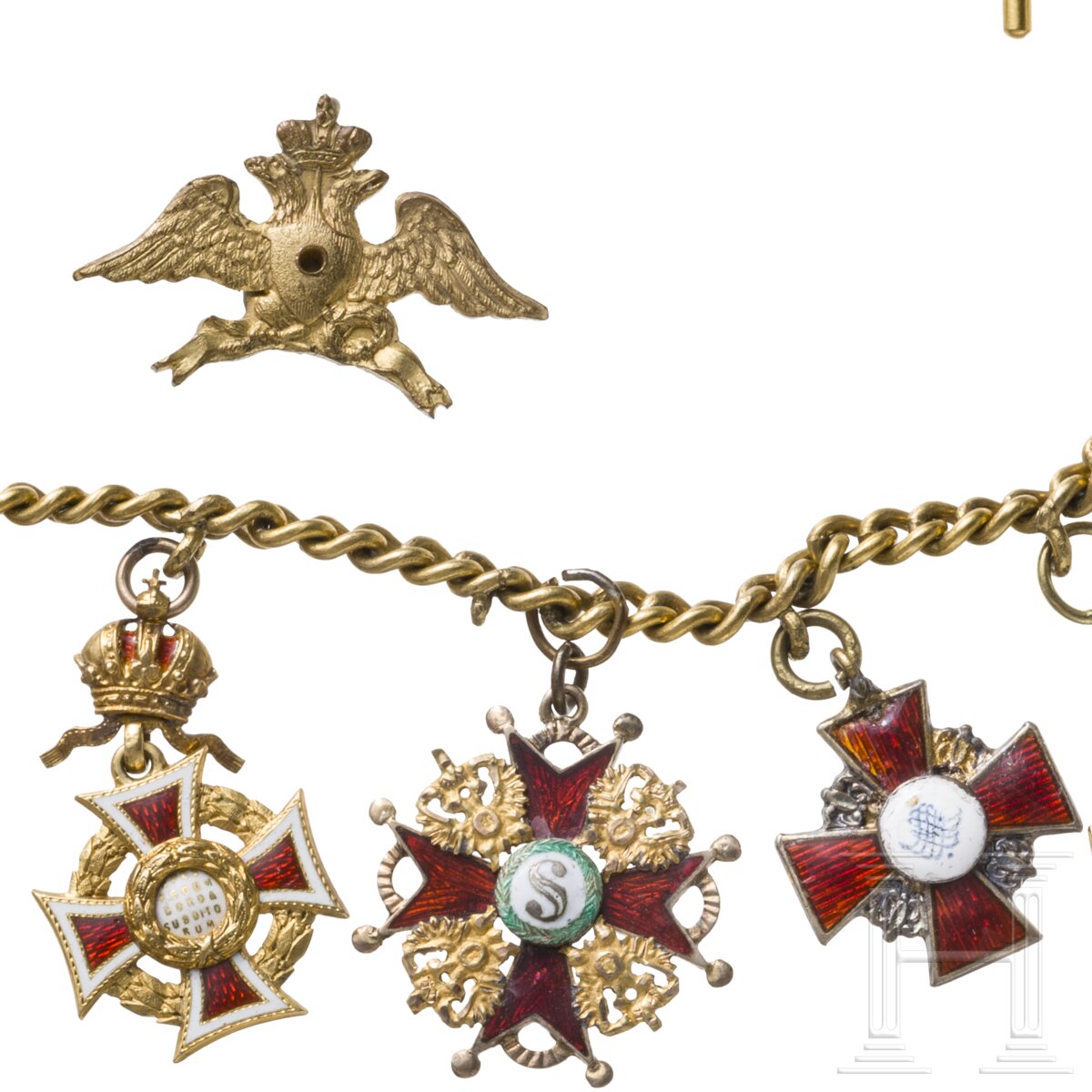 Zehnteiliges Miniaturenkettchen mit Orden aus Russland und Österreich und zwei Medaillen, um 1900 - Image 3 of 4