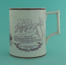 1805 Nelson in Memoriam: a rare pearlware mug lined in brown well printed in purple with an