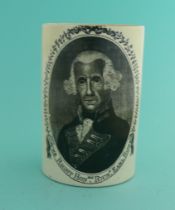 Earl Howe: a creamware mug printed in black with a named portrait oval, circa 1794, 125mm, rim and