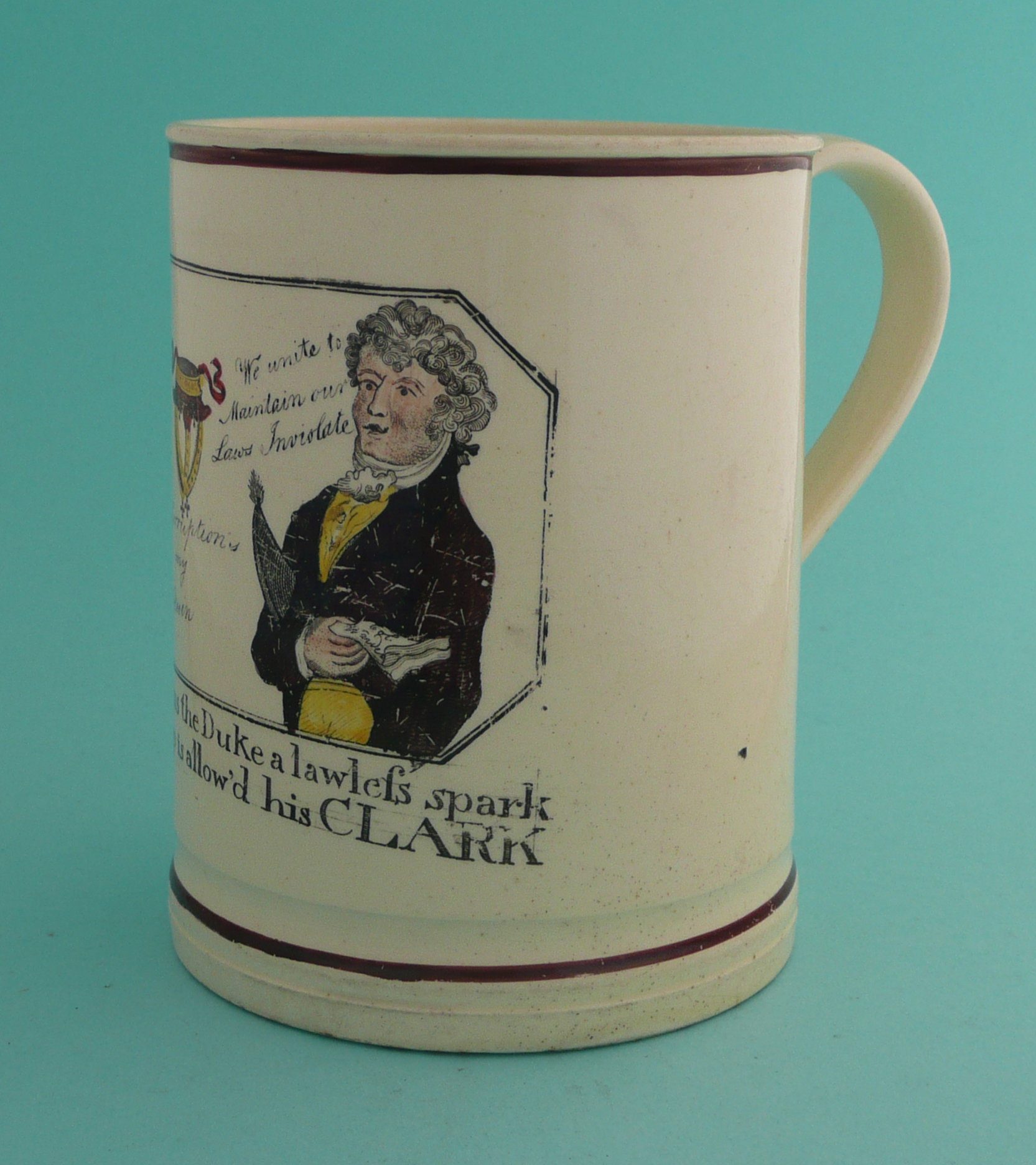 Mary Anne Clarke: a good, particularly interesting and rare creamware tankard printed in black and - Bild 3 aus 5