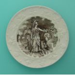 1861 Albert in Memoriam: a nursery plate printed in brown, 162mm, tiny rim chip. * See Victoria