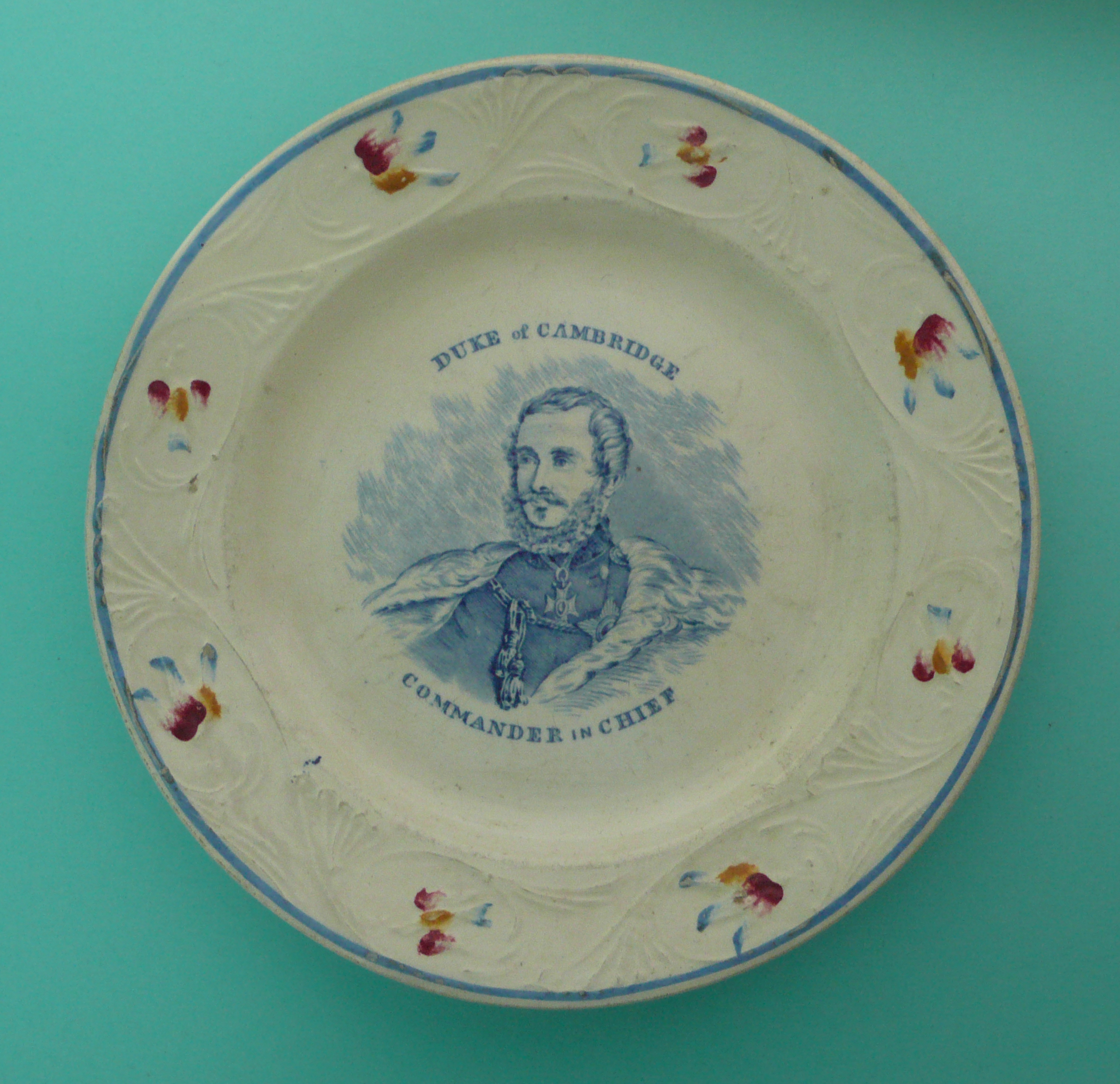 Duke of Cambridge: a plate with moulded border printed in blue with a named portrait inscribed ‘