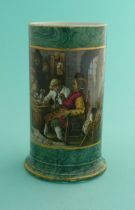 A good malachite ground spill vase: Jolly Topers (406) 118mm. (potlid, pot lid, Prattware,