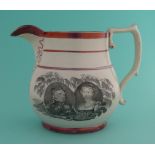 1817 Charlotte in Memoriam: an interesting and unusual pink lustre jug printed in black with