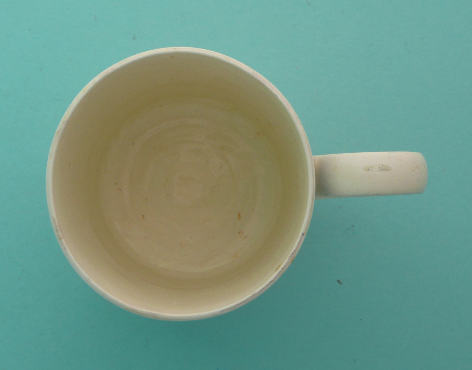 Lord Weymouth and the Mines: a rare creamware mug painted in blue with the inscription ‘Lord - Image 4 of 5