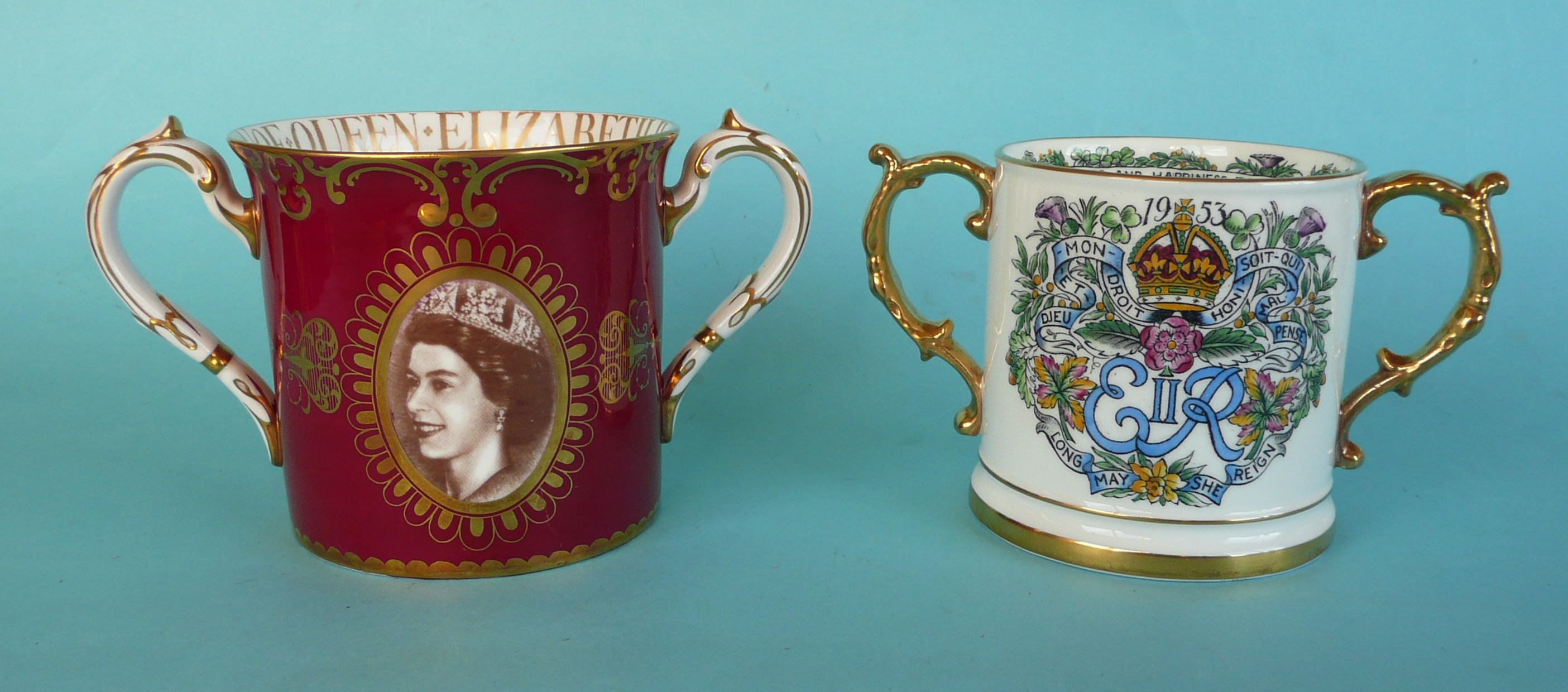 1953 Coronation: a Royal Albert loving cup, 112mm and another by Hammersley (2). (commemorative,