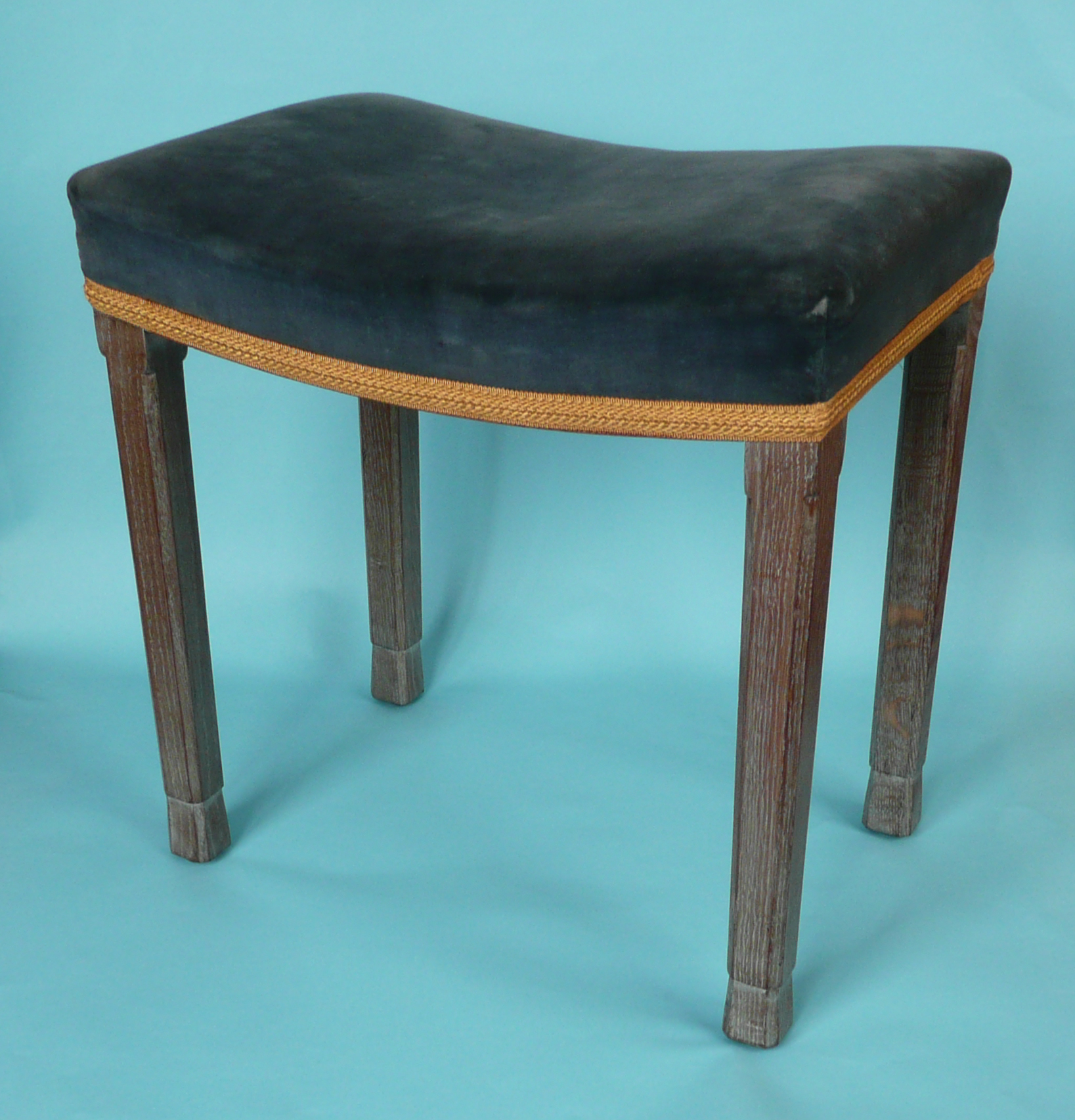 1953 Coronation: a limed oak and blue upholstered coronation stool by Glenster, very original - Image 2 of 5