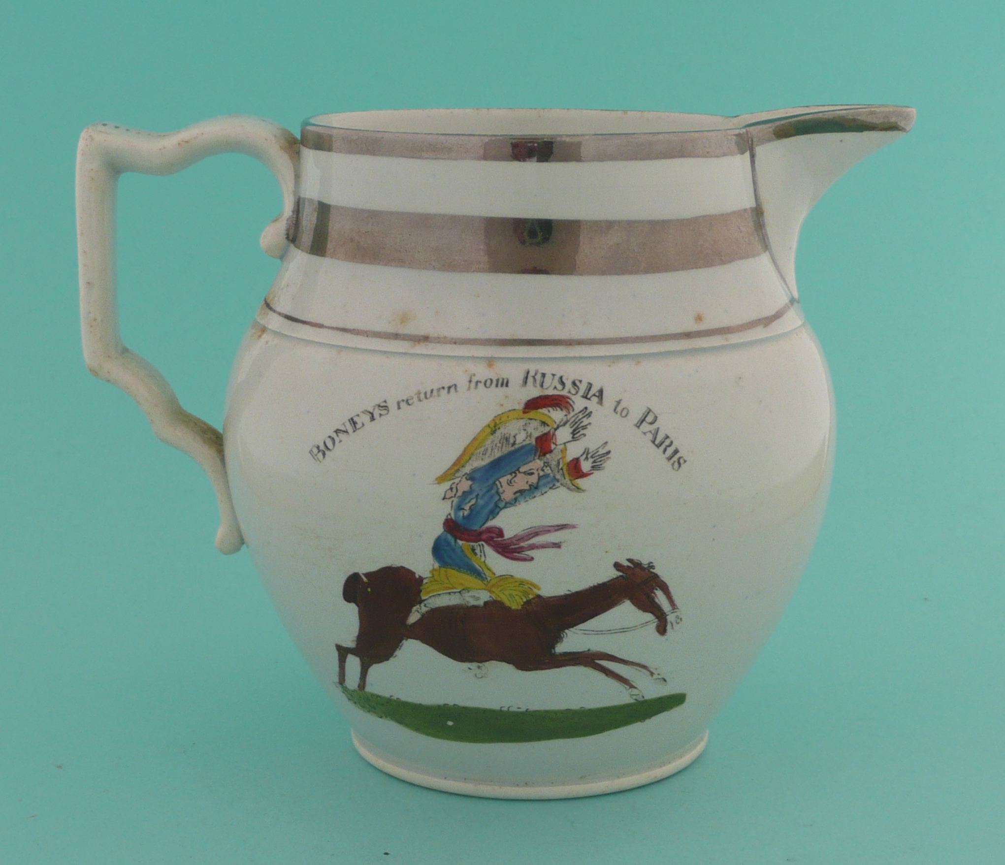 1812 Napoleon Flees Russia: a good pearlware silver lustre jug with cartoon entitled ‘Boneys - Image 2 of 4