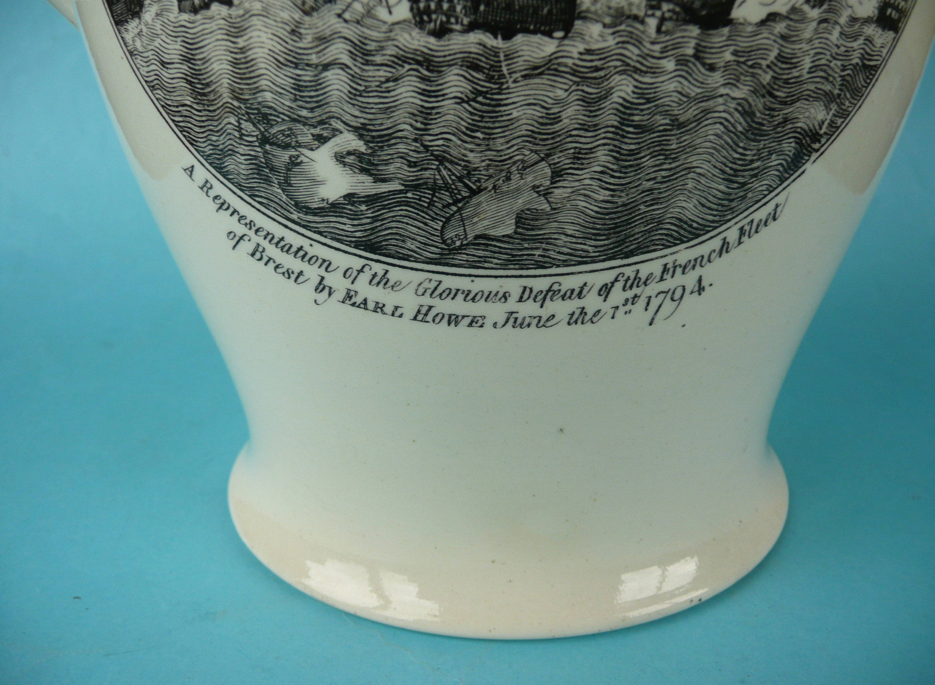 1794 Glorious 1st June: a good creamware jug well printed in black with an inscribed oval - Image 3 of 5