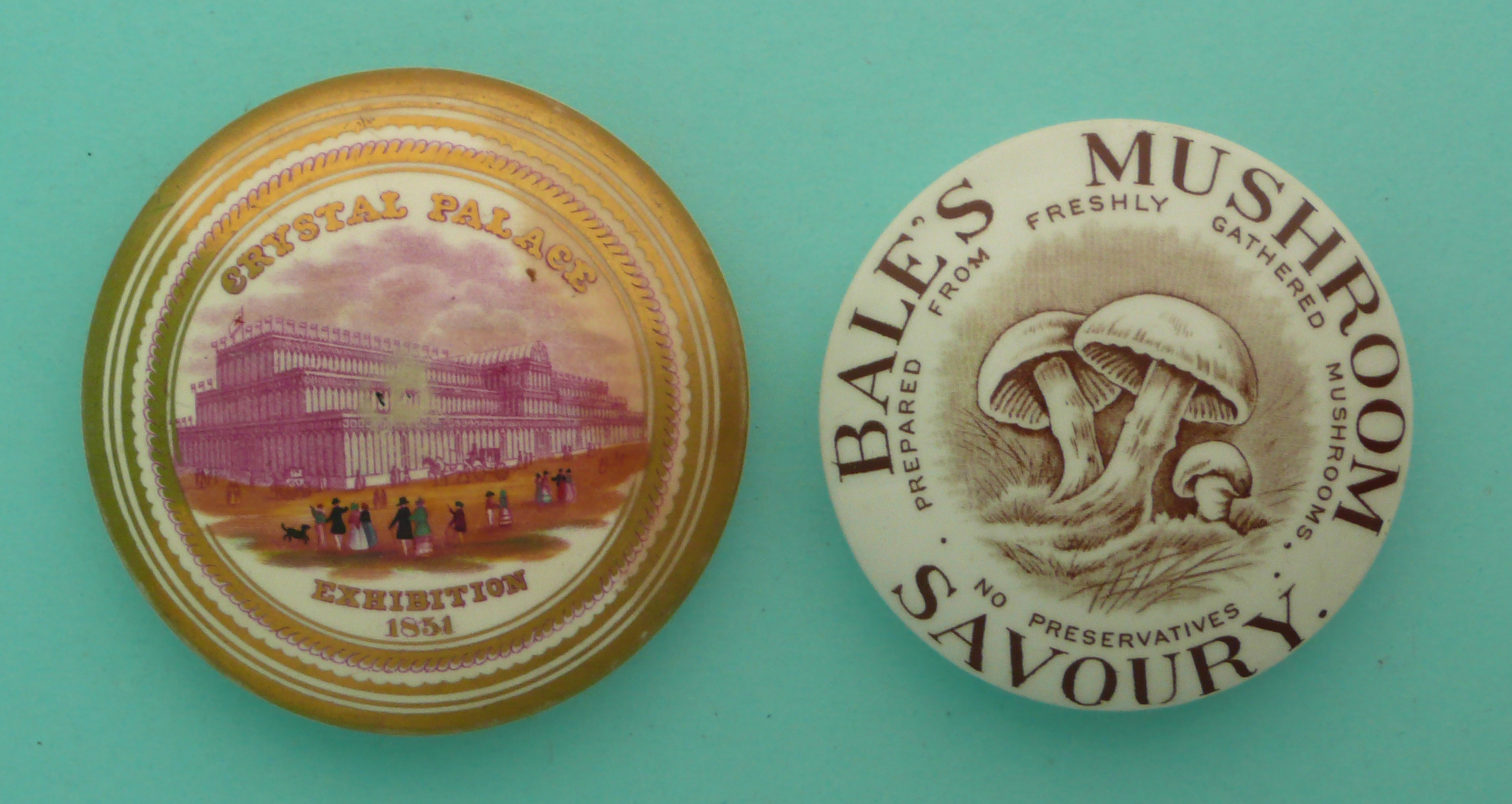 Crystal Palace Exhibition 1851, pink print with gilt decoration, 95mm, rubbed and Bale’s Savoury