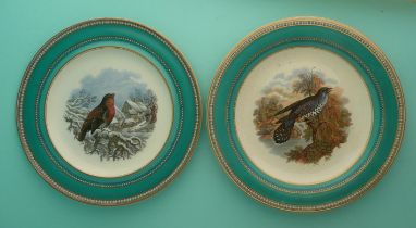 A good dessert plate: The Robin (278) and another The Cuckoo (281) both green ground (2). (potlid,