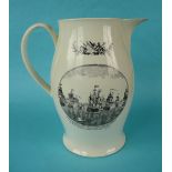 1794 Glorious 1st June: a good creamware jug well printed in black with an inscribed oval