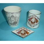 1897 Jubilee: a Minton beaker, a Doulton Burslem tapering mug and a similar small lozenge shaped