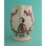 John Wilkes: a creamware bellied jug with maskhead spout attributed to Robinson & Rhodes of Leeds