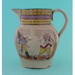 1803 Great Invasion Scare: a colourful pearlware jug by Thomas Harley with satire after Cruikshank