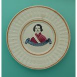 1840 Prince Albert Wedding: a pottery nursery plate moulded with a named portrait decorated in