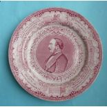 1861 Albert in Memoriam: a pottery plate printed in pink with a profile after Mayall inscribed