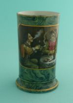 A malachite ground spill vase: The Smokers (251) 107mm, tiny glaze chip to inner rim. (potlid, pot