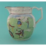 1814 Napoleon’s Abdication: a Cambrian Pottery pearlware jug printed in black and decorated in