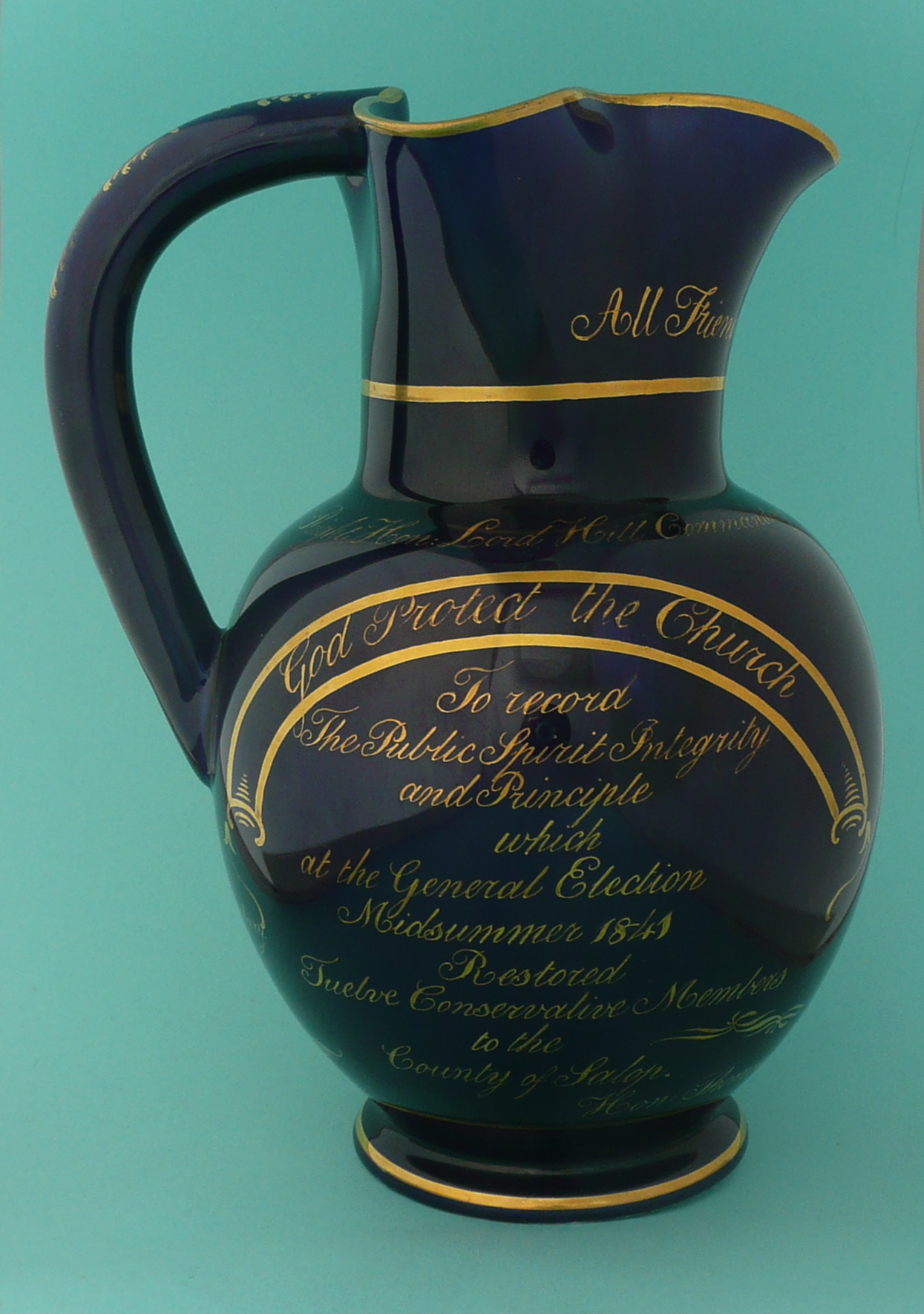 1841 General Election in Shropshire: a particularly good cobalt blue Coalport jug of large size - Image 3 of 9