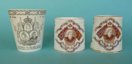 1897 Jubilee: a Minton beaker and two Doulton Burslem porcelain mugs (3). (commemorative,